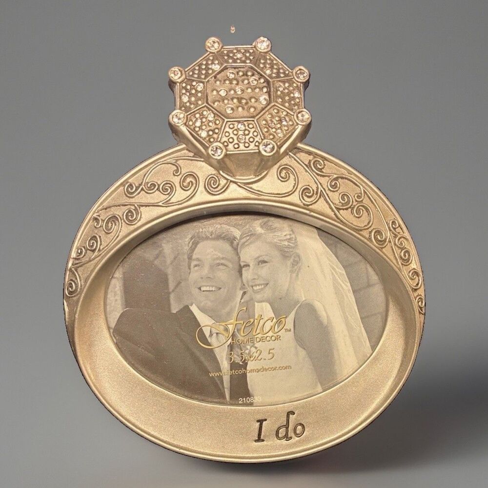 Vintage Fetco Silver Metal Oval "I Do" Wedding Photo Frame Ornate Swirl 3.5x2.5
